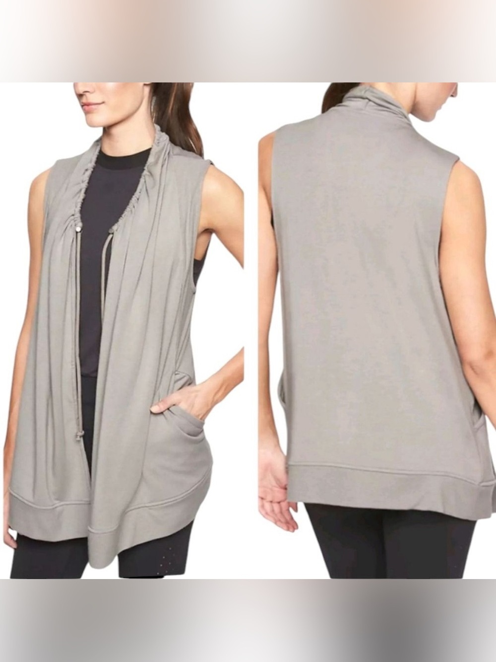 ATHLETA Women's Athleisure Mindsight Vest Jacket Gray | Modal Pocket | Sz Large